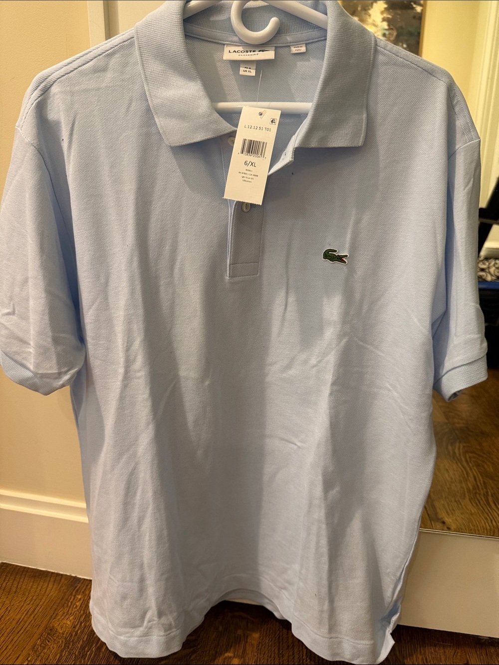 Lacoste Men's Polo Shirt in Light Blue with Green Crocodile Logo